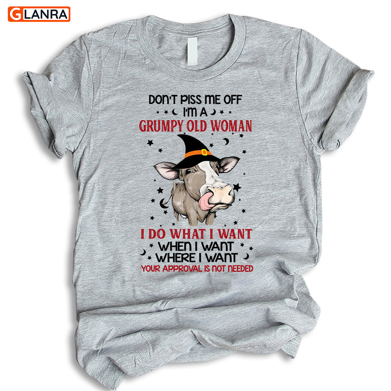 Don’T Piss Me Off I’M A Grumpy Old Woman Shirt, Cow Witch Hoodie, Funny Cow Halloween Shirt, Halloween Gift, Halloween Party, Gift For Cow Lovers