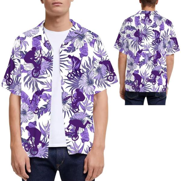 Hawaiian Shirt Purple Bmx Hibiscus Men Hawaiian For Extreme Sport Lovers Ha86906