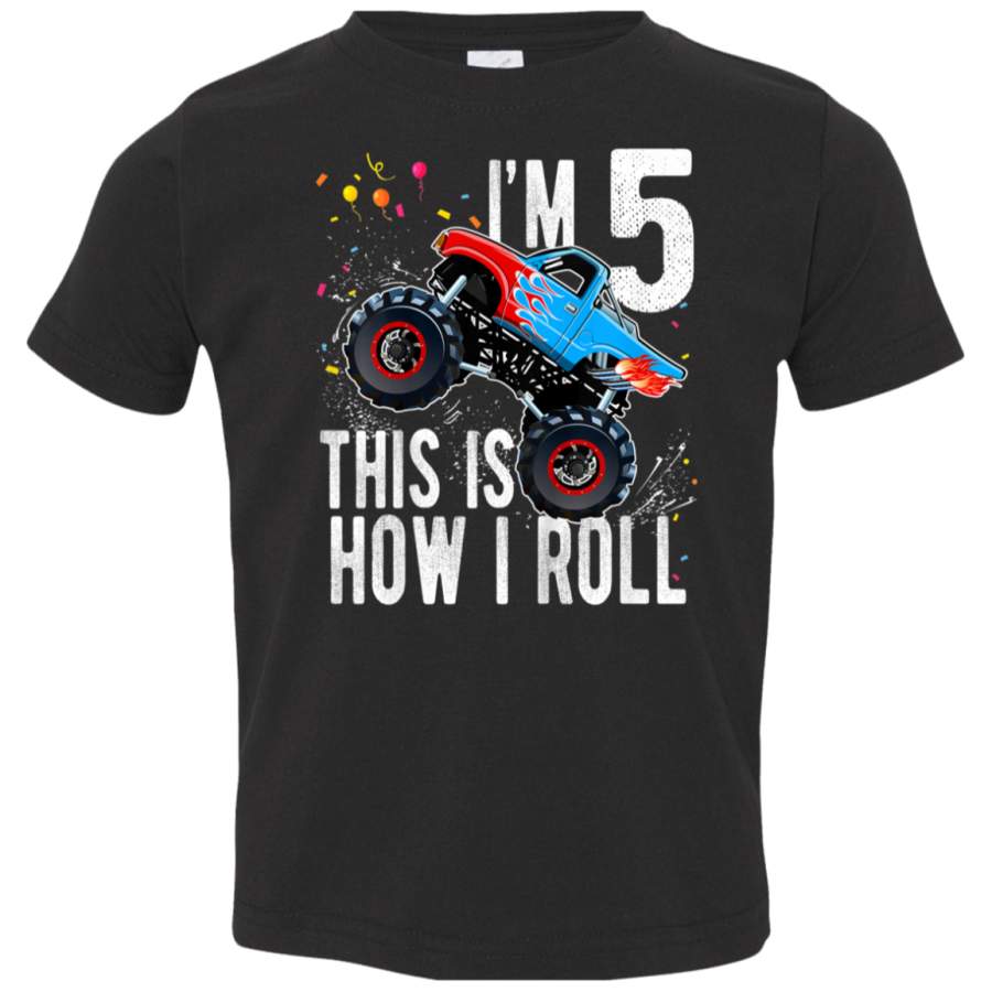 Kids 5 Year Old Shirt 5th Birthday Boy Monster Truck Car T Shirt 3321 Rabbit Skins Toddler Jersey T-Shirt