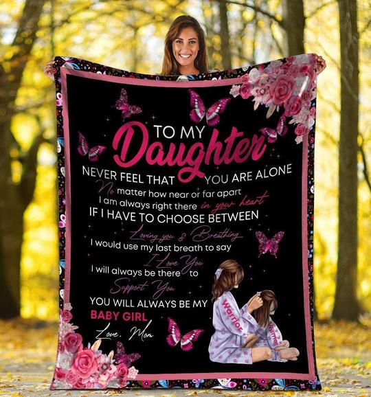 Breast Cancer Awareness To My Daughter Pink Butterfly Flower Fleece Blanket