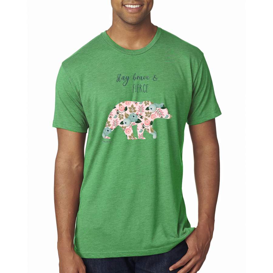 Stay Brave and Fierce Cute Mosaic Flower Bear Animal Lover Premium Mens Tri Blend T-Shirt