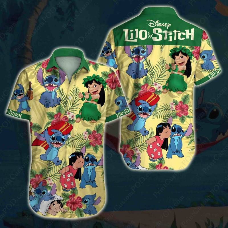 Lilo And Stitch Hawaii Graphic Print Short Sleeve Hawaii Casual Shirt Ha52254