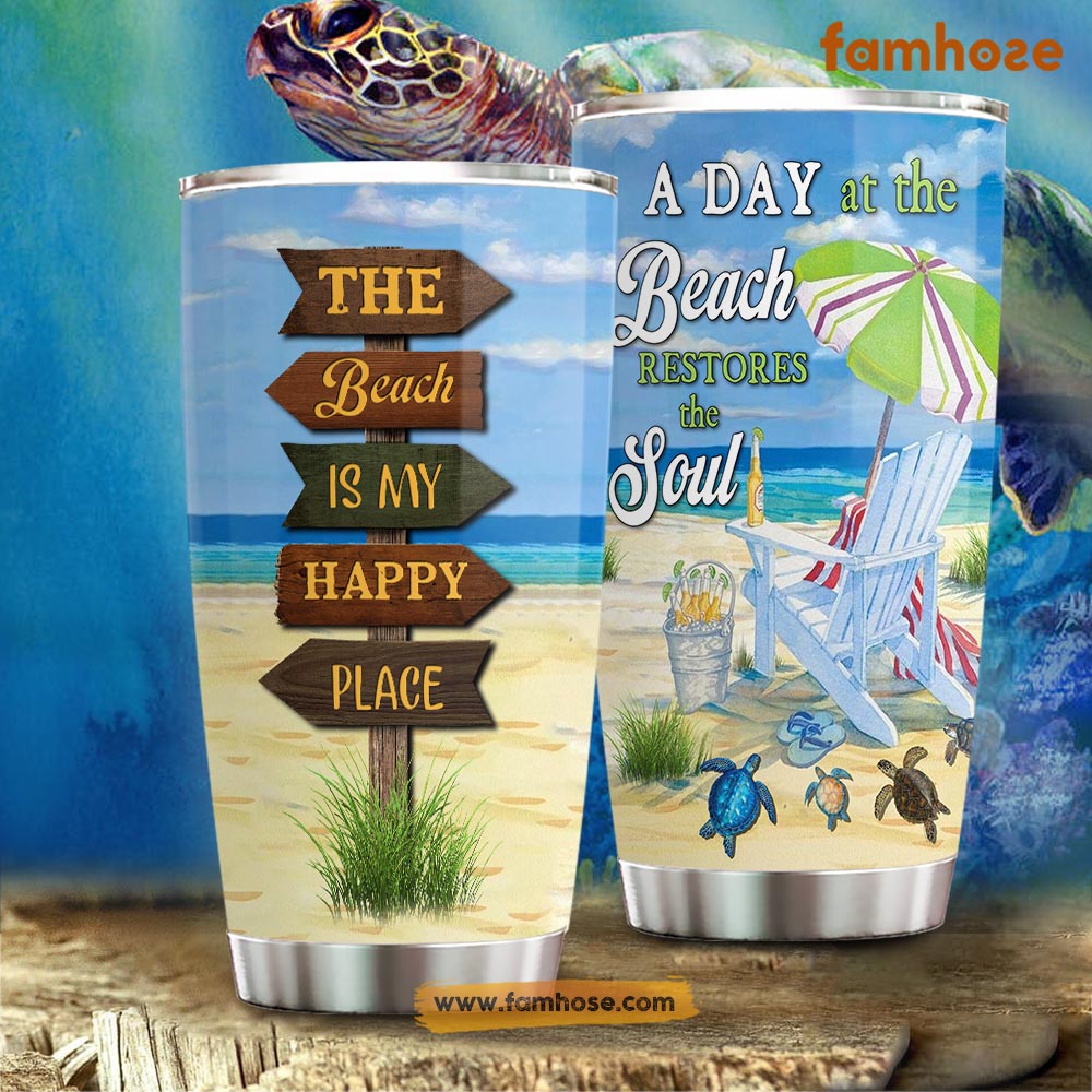 Turtle Tumbler The Beach Is My Happy Place Gift For Turtle Lovers