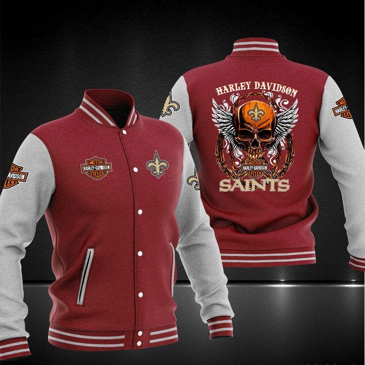 New Orleans Saints Red Grey Davidson Baseball Jacket