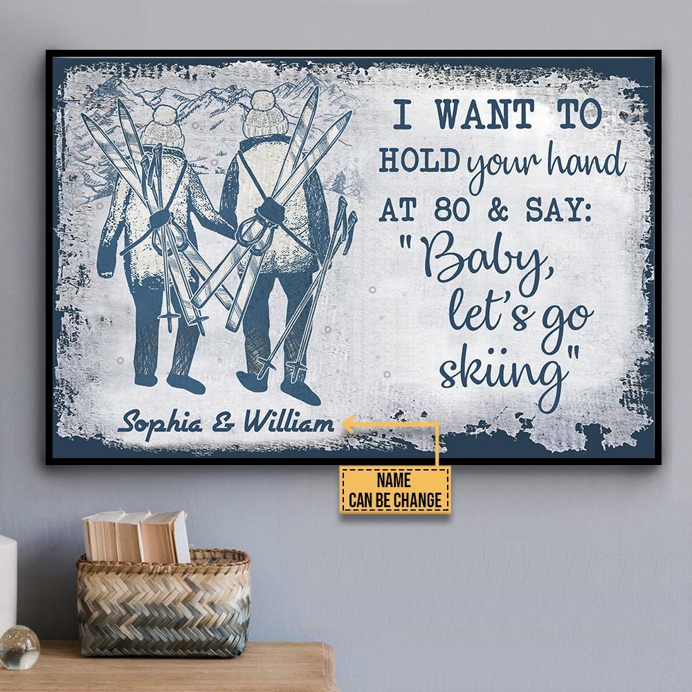 Aeticon Gifts Personalized Skiing Blue Sketch I Want Canvas Mom Dad Gift Home Decor