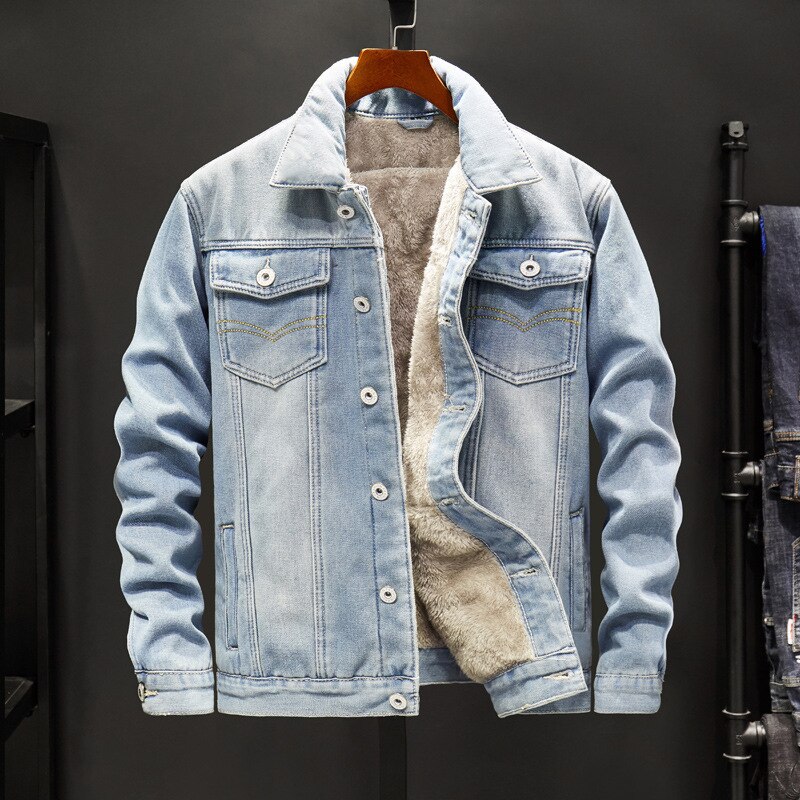 Winter Men’s Denim Jacket Casual Streetwear Men Hip Hop Jeans Jacket Warm Fleece Coat 2022 Winter Mens Slim Denim Coat Outerwear alx