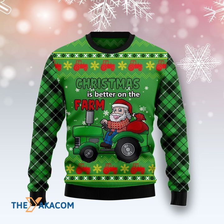 Santa Claus Drive Green Truck Christmas Is Better On The Farm Gift For Christmas Ugly Christmas Sweater