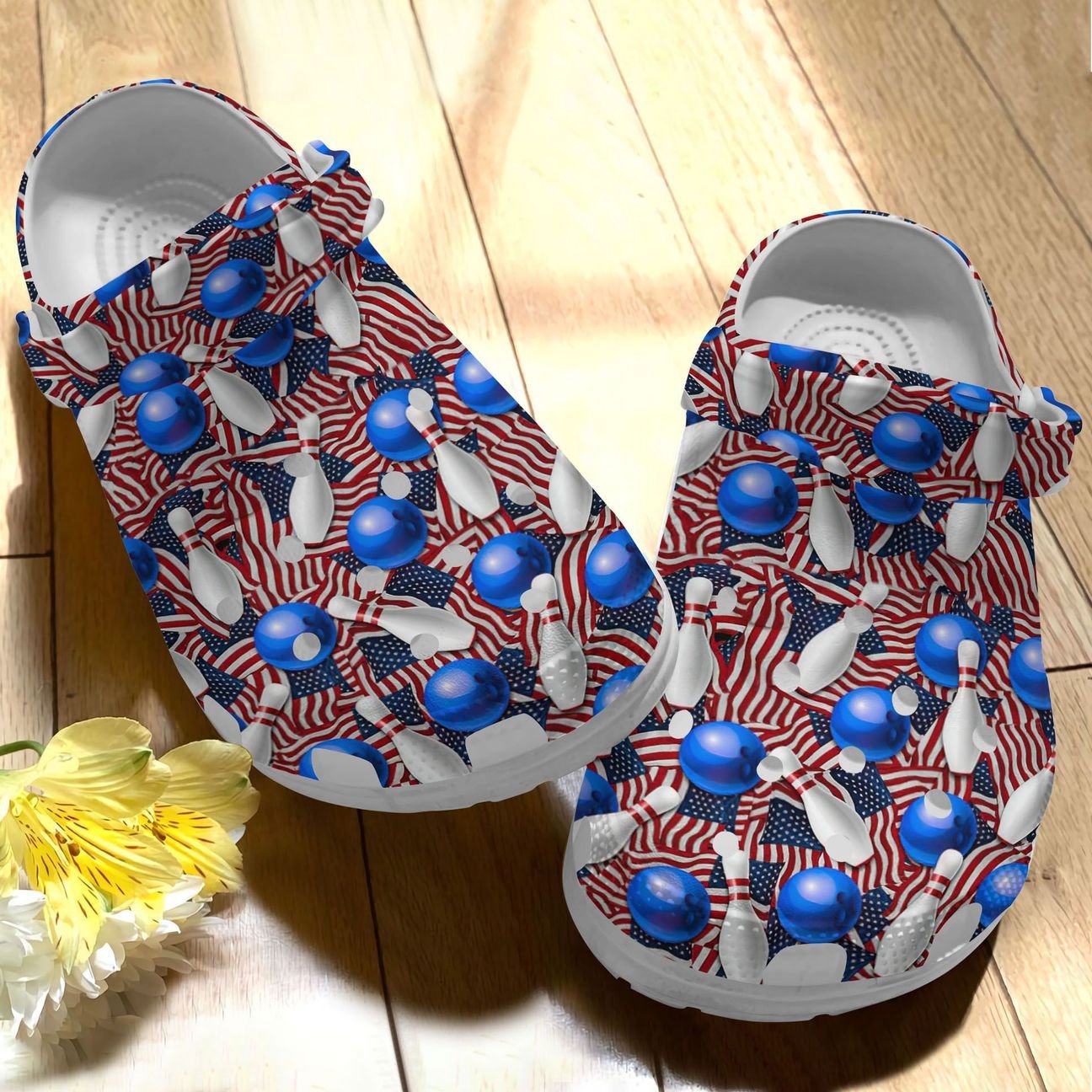 Bowling Personalized Clog, Custom Name, Text, Color, Number Fashion Style For Women, Men, Kid, Print 3D American Flag Bowling