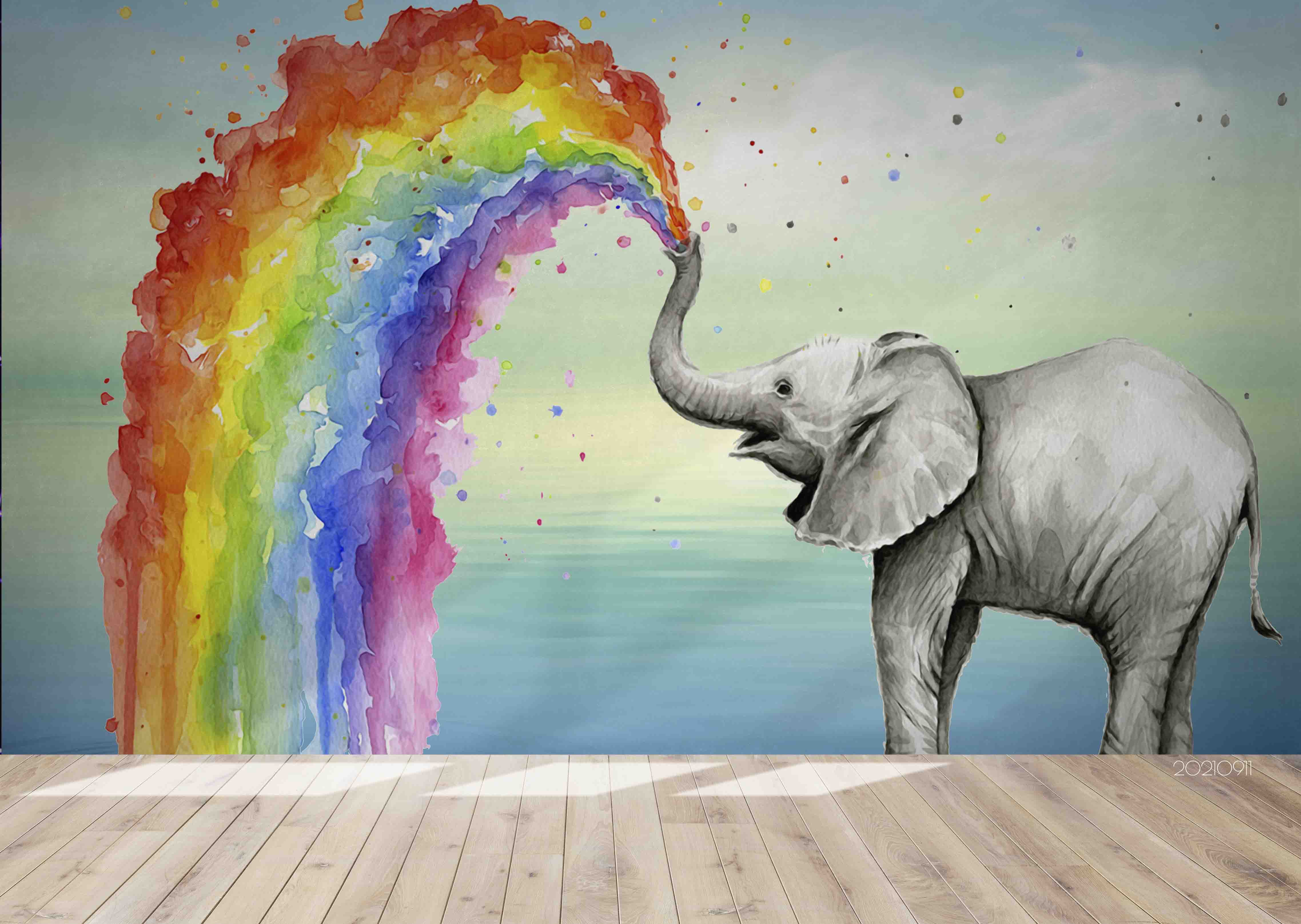 3D Elephant Rainbow Ocean Sea Wall Mural Wallpaper Lqh 769