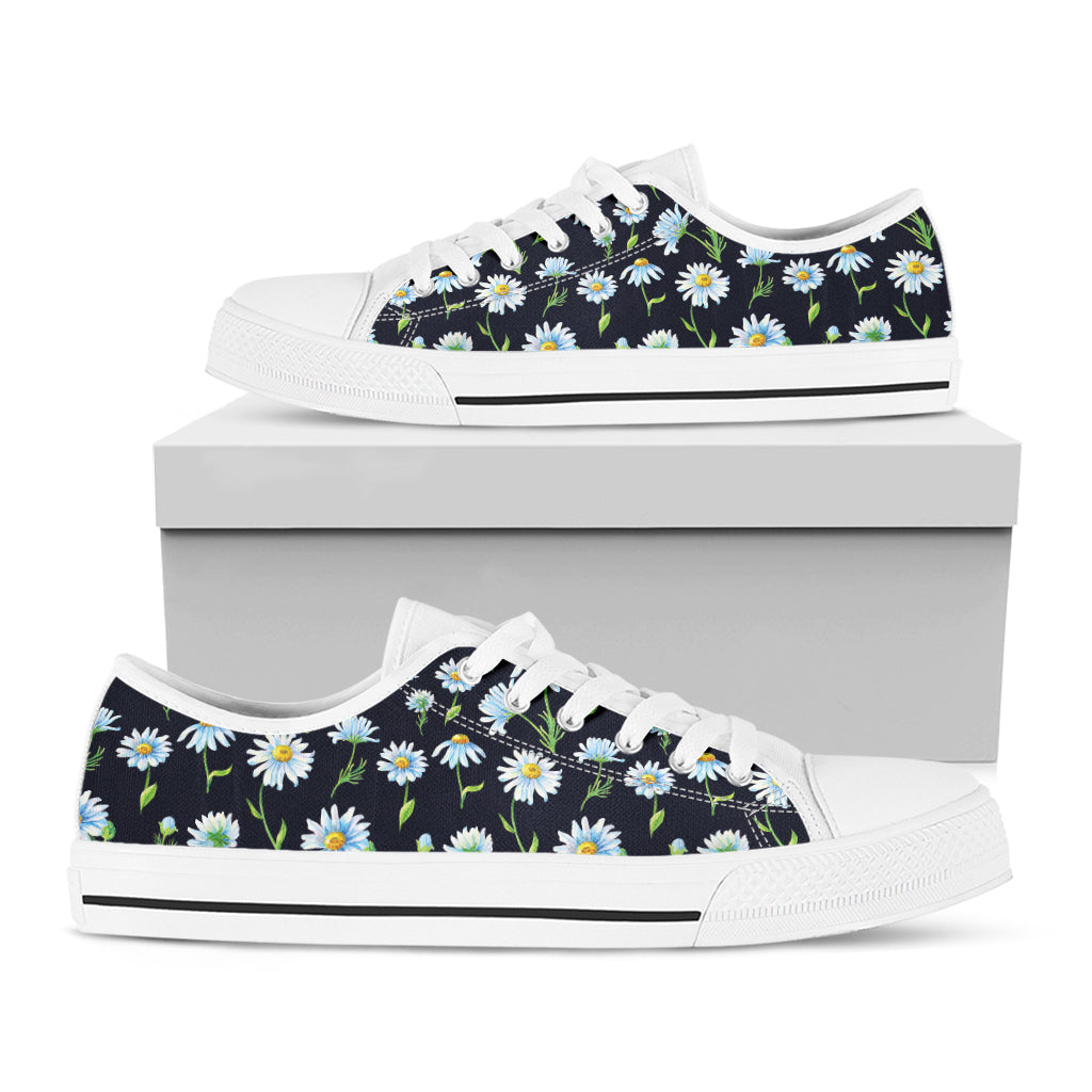 Watercolor Daisy Floral Pattern Print White Low Top Shoes