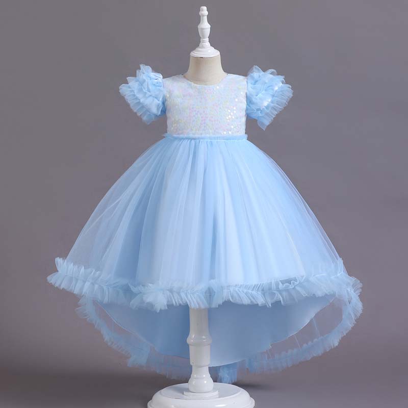 2022 Sequin Summer Party Dress for Girls Luxury Wedding Ceremony Kids Ball Gown Trailing Tutu Frocks Teenager 2 to 12 Years alx