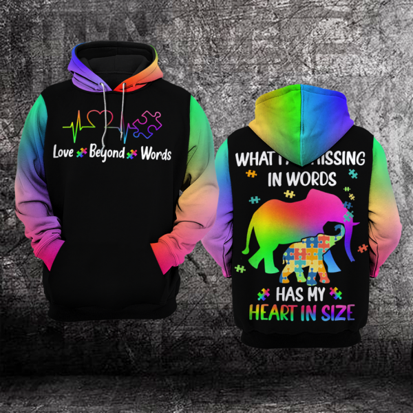 Love Beyond Words Autism Unisex Hoodie For Men Women Elephant Autism Awareness Shirts Clothing Gifts Ht