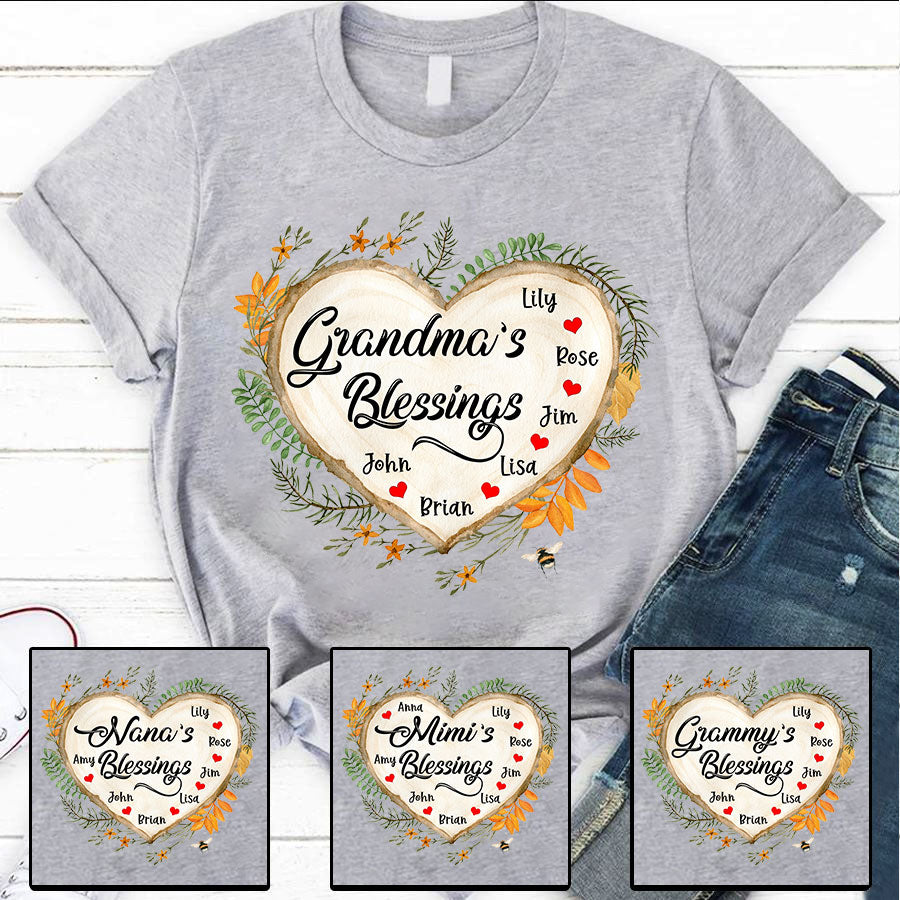 Grandma’S Blessings With Grandkids Names T-Shirt