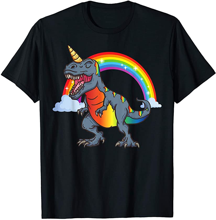 Unicorn Rainbow Trex Shirt Dinosaur Boys Girls Kids Gift Men T-Shirt