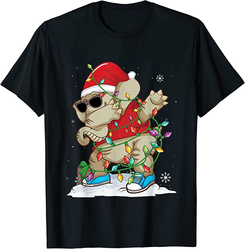 Santa Dabbing Elephant Christmas Lights Funny Xmas T-Shirt