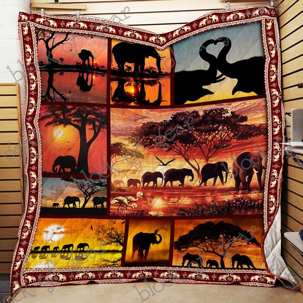 Elephants  Shadow Of Elephants Couples  Sunset  Quilt Blanket