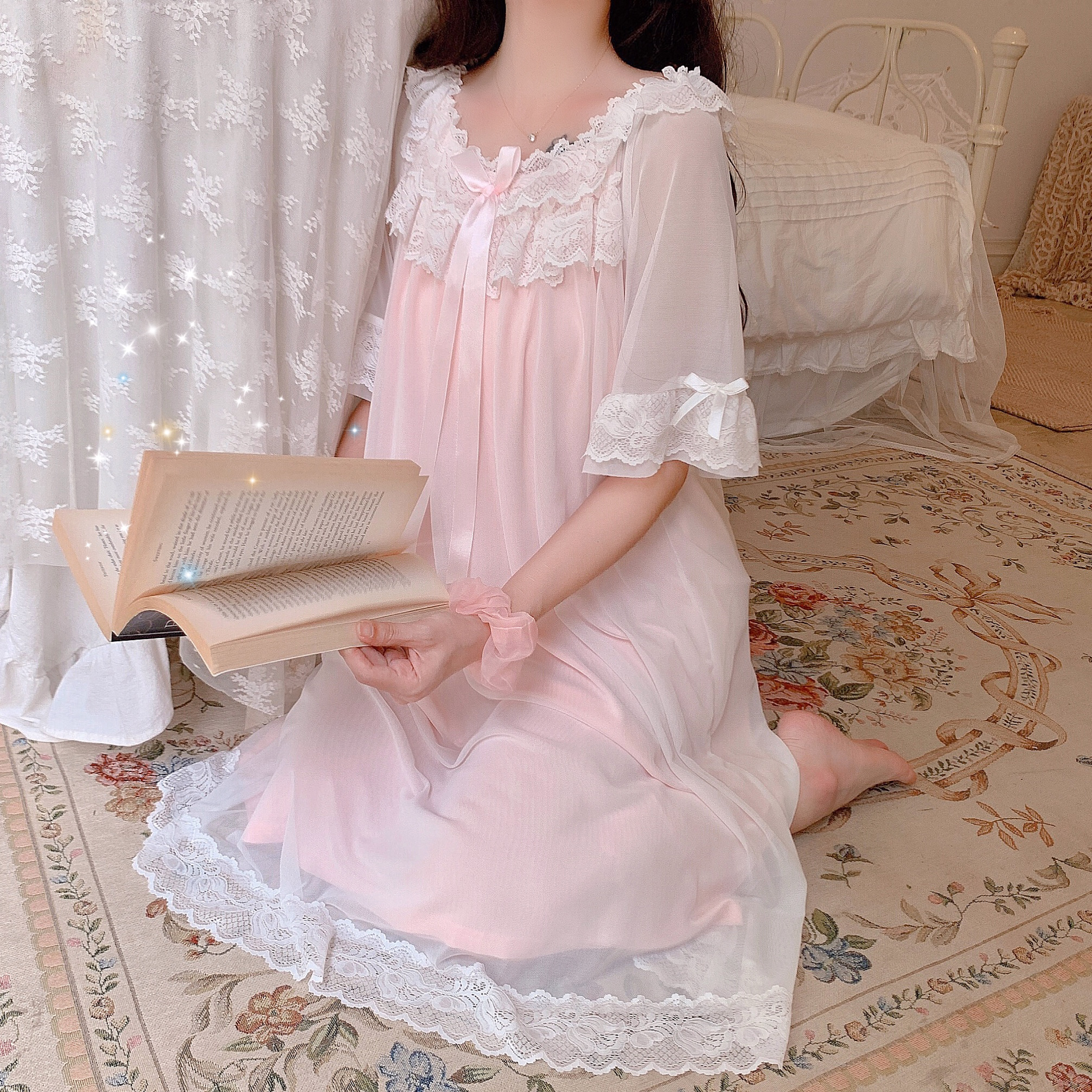 Woman Robe Nightgown Long Sleepwear Vintage Elegant Homewear Ladies Long Dress Full Length Nighties alx