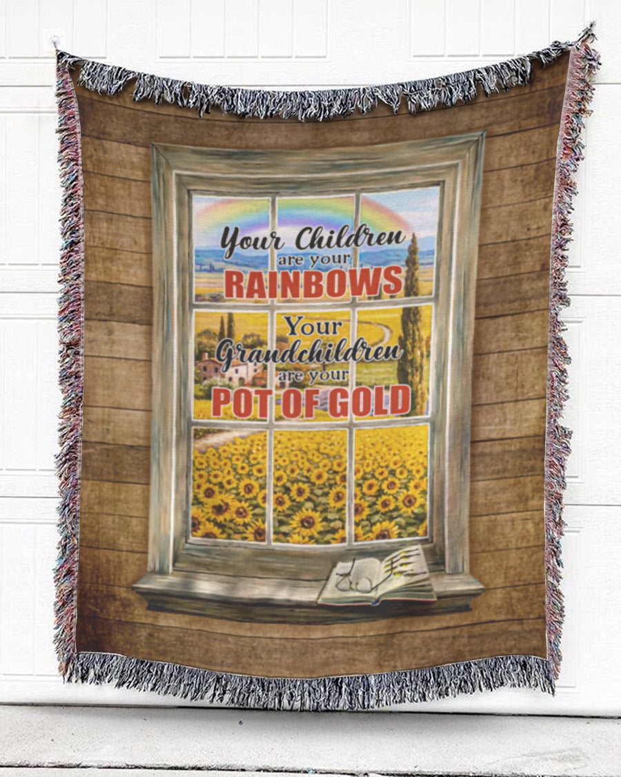 Woven Throw For Kids Christmas Gift, Children Are Pot Of Gold, Cotton Blanket