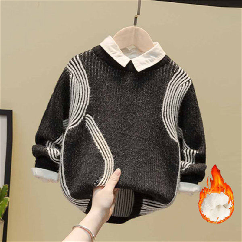 Boys Sweater Kids Outwear Tops Jackets 2021 Classic Fleece Thicken Warm Winter Autumn Costume Teenage Children Clothing alx