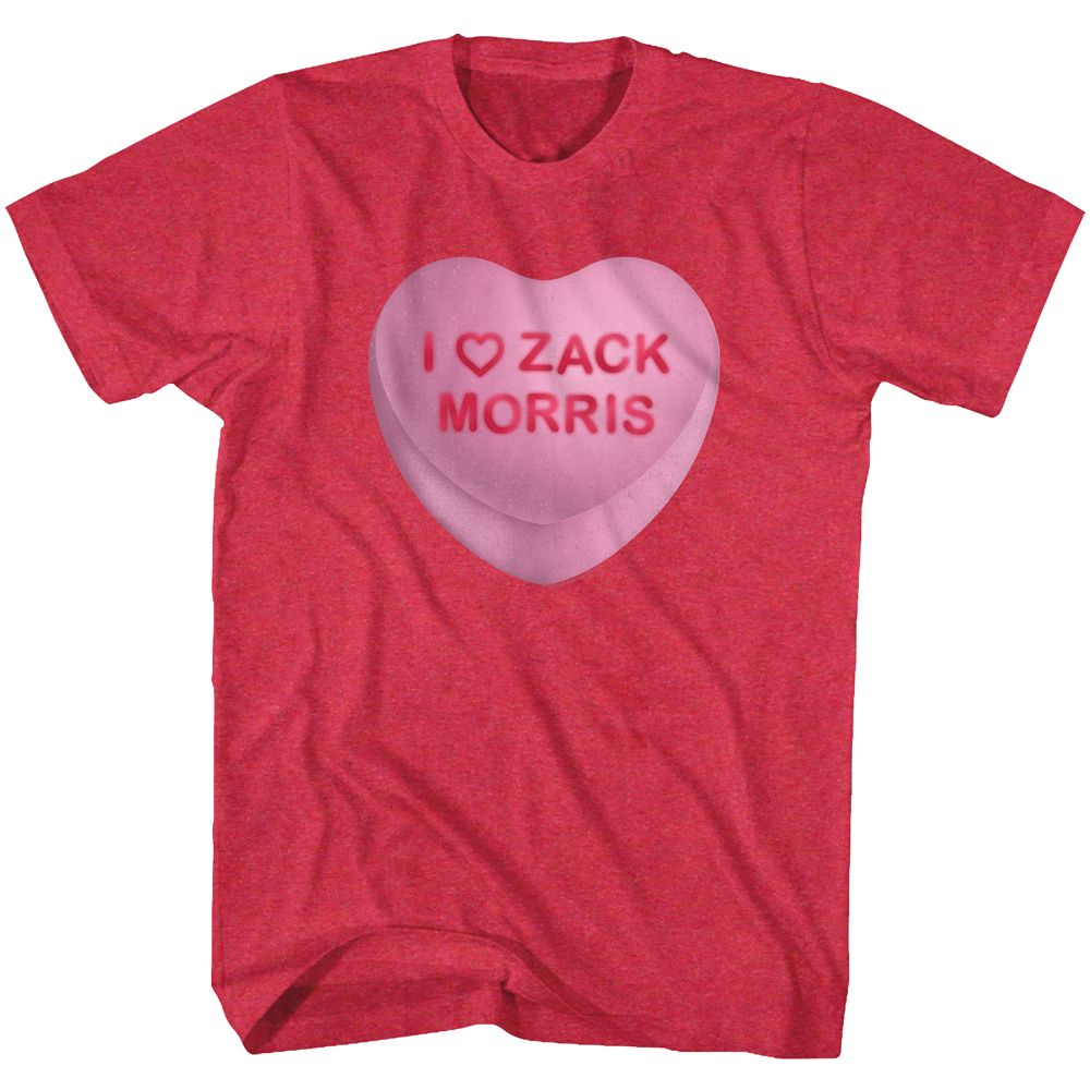 Saved By The Bell-Zack Candy Heart-Cherry Heather Adult S/S Tshirt