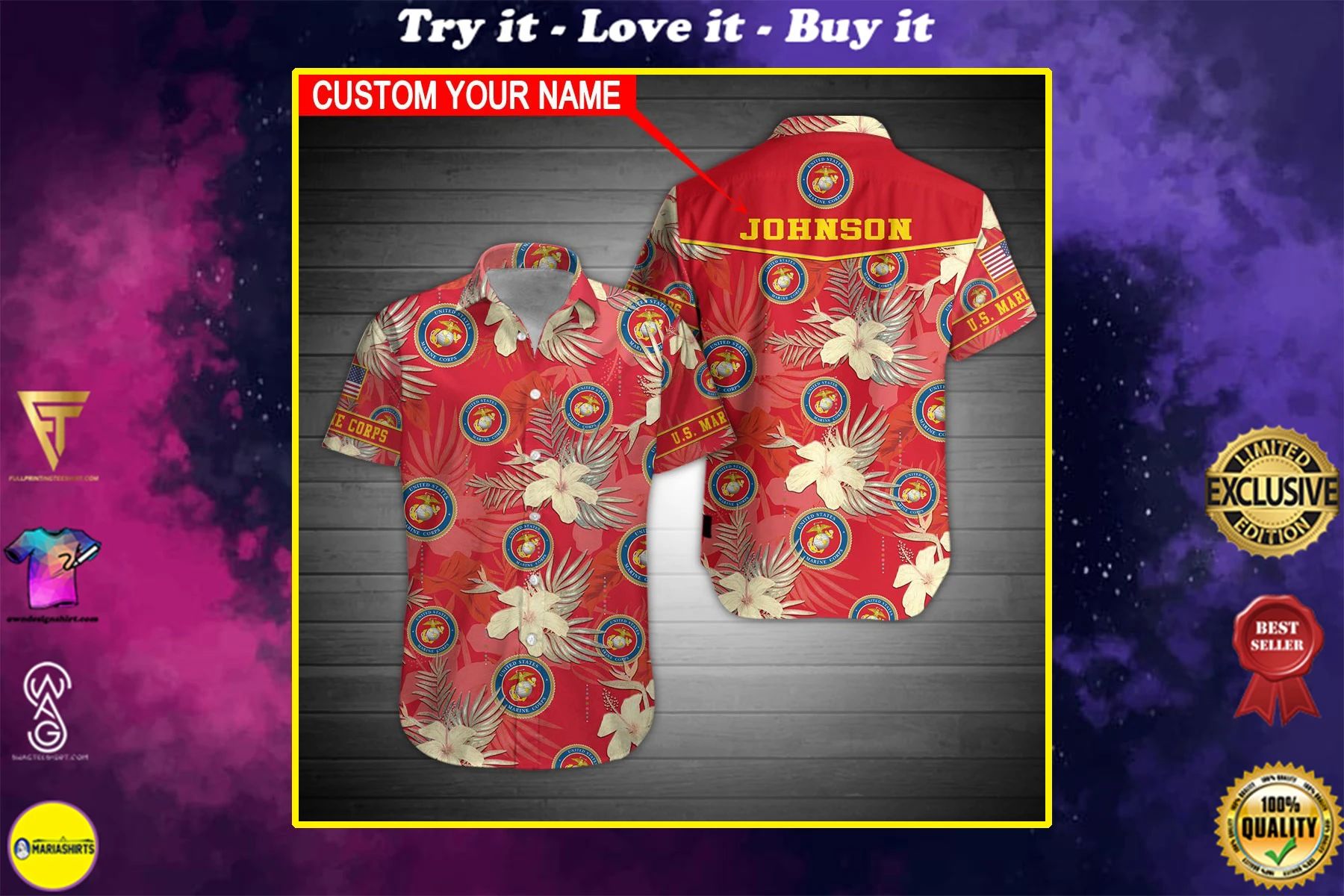 [High Quality] Custom Name United States Marine Corps Hawaiian Shirt