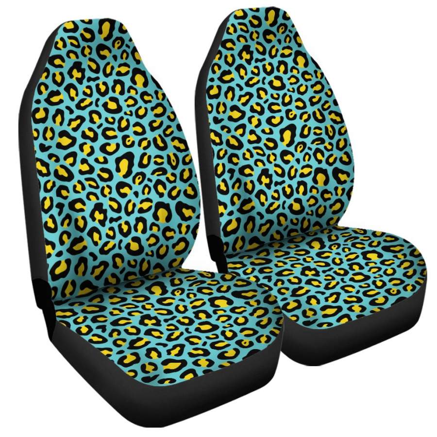 Teal And Yellow Leopard Pattern Print Universal Fit Car Seat Covers