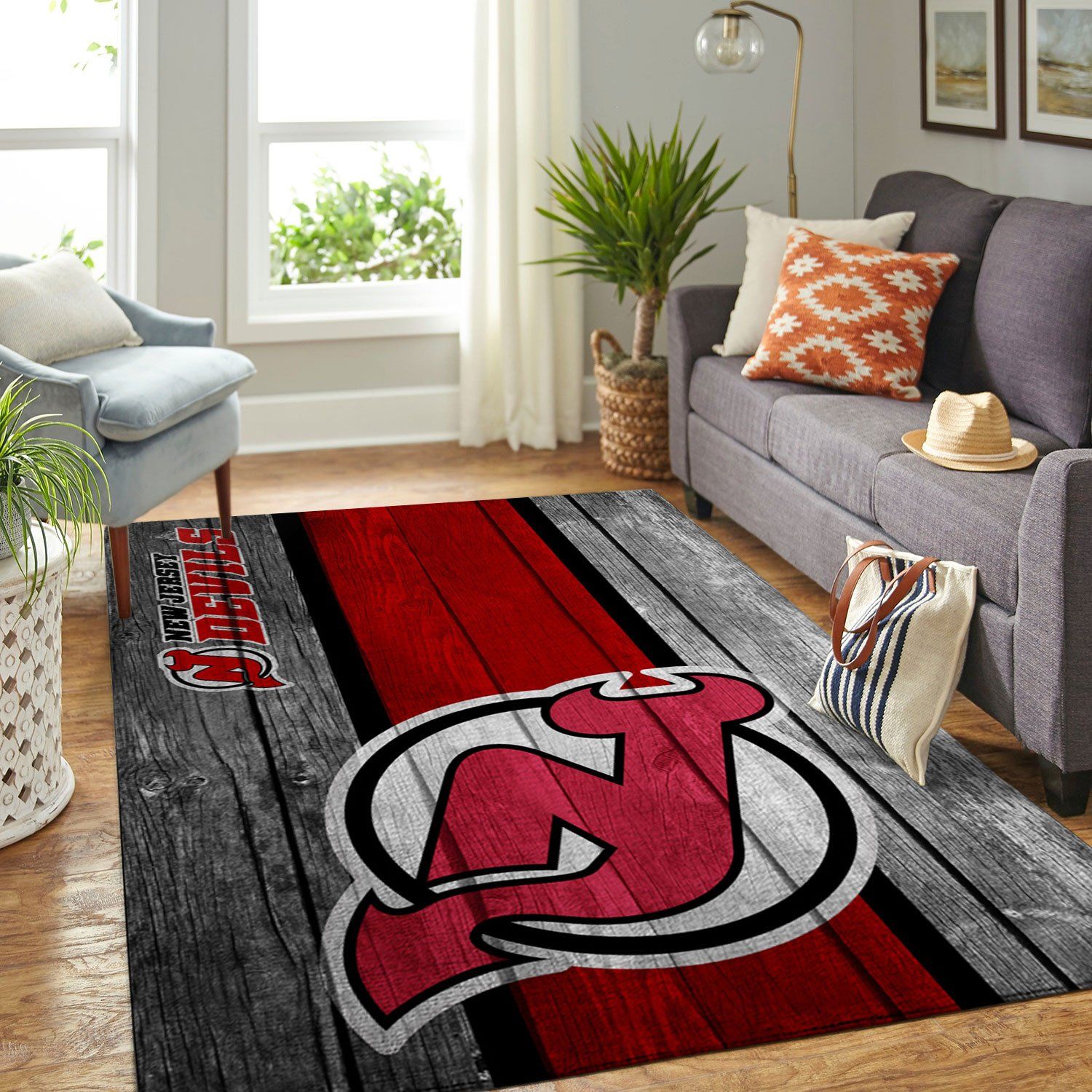 New Jersey Devils Team Logo Wooden Style Nice Gift Home Decor Rectangle Area Rug