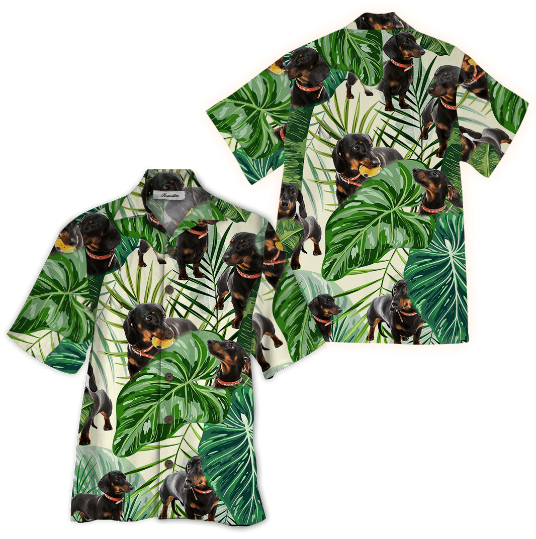 Hawaii Shirt Dachshund Green Leaves Ha18610