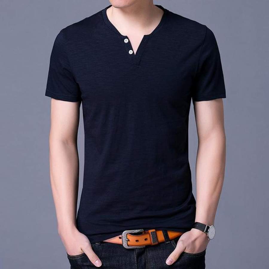 Summer Clothing T shirt Men V-Neck Slim Fit Short Sleeve T Shirt Men  Cotton Casual T-Shirts