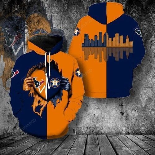 Houston Astros Houston Texas Heartbeat Love Ripped Hoodie & Zip Hoodie