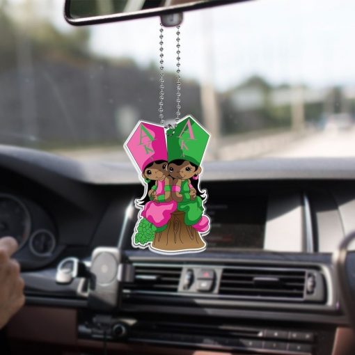 Alpha Kappa Alpha 1908 Twins Sisters Green And Pink Color Car Hanging Ornament