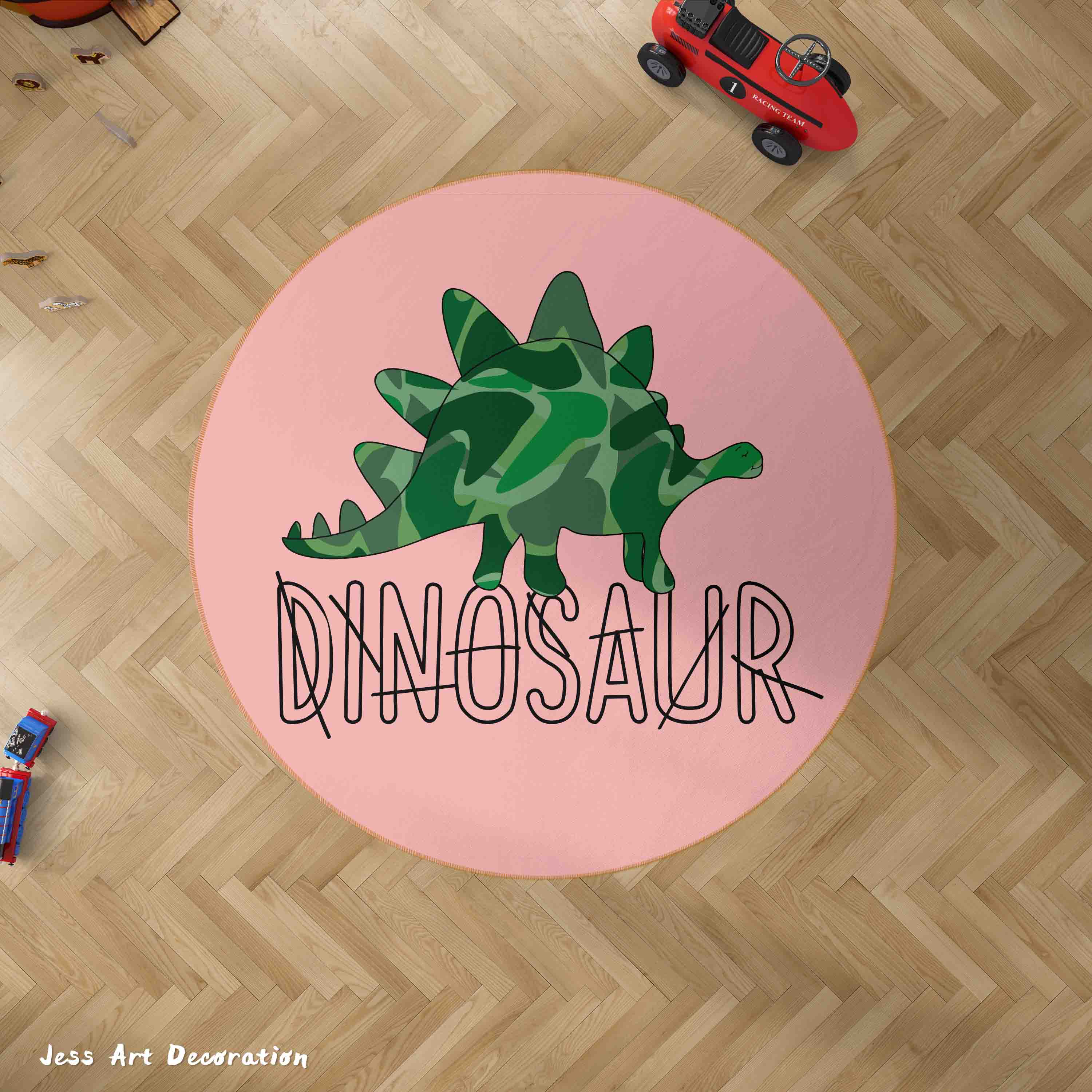 3D Cartoon Animal Dinosaur Pink Kids Non-Slip Round Rug Mat 58