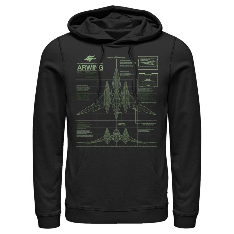 Nintendo Men’s Star Fox Arwing Schematics  Lightweight Hoodie