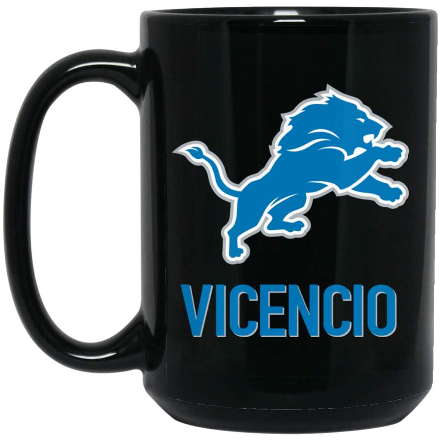 Personalized Detroit Lions Logo Mug Blue-Silver Vicencio BM15OZ 15 oz. Black Mug