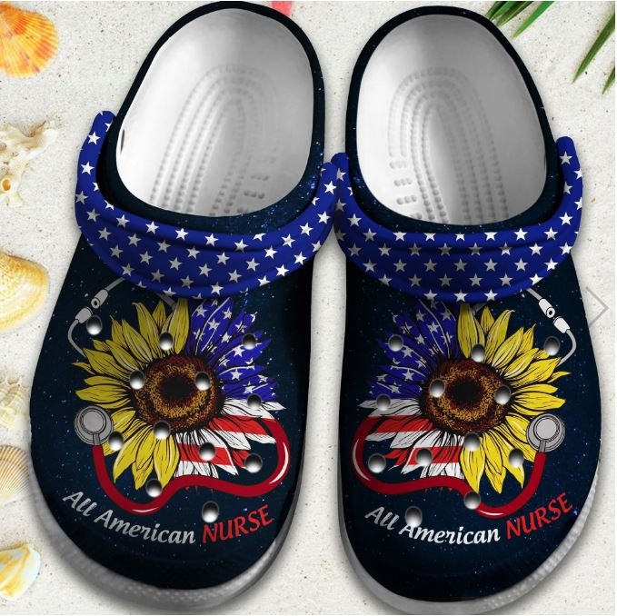 Sunflower Nurse Usa Flag Shoes 4Th Of July – All American Nurse Outdoor Shoe Birthday Gift For Men Women Nurse