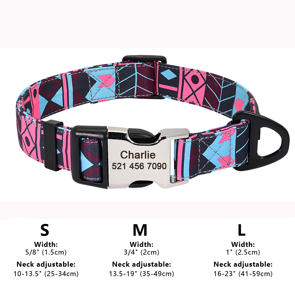 Custom Large Dog Collar Cute Print Personalized Pet Collar Nylon Puppy Dogs ID Collars Engraved Name for Small Medium Large Dog alx