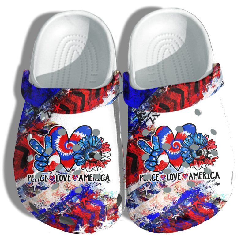 Sunflower Peace Love America Flag Shoes Gift Women – Hippie Tie Dye Heart 4Th Of July Shoes Gift Army Girl