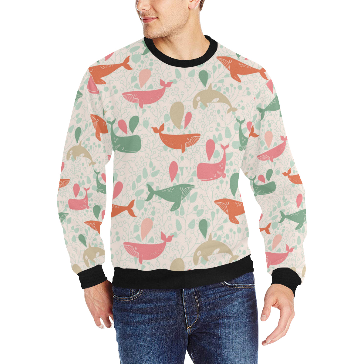 Cute whale pattern Men’s Crew Neck Sweatshirt