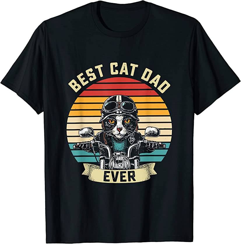 Cat And Motorcycles Best Cat Dad Ever vintage retro T-Shirt