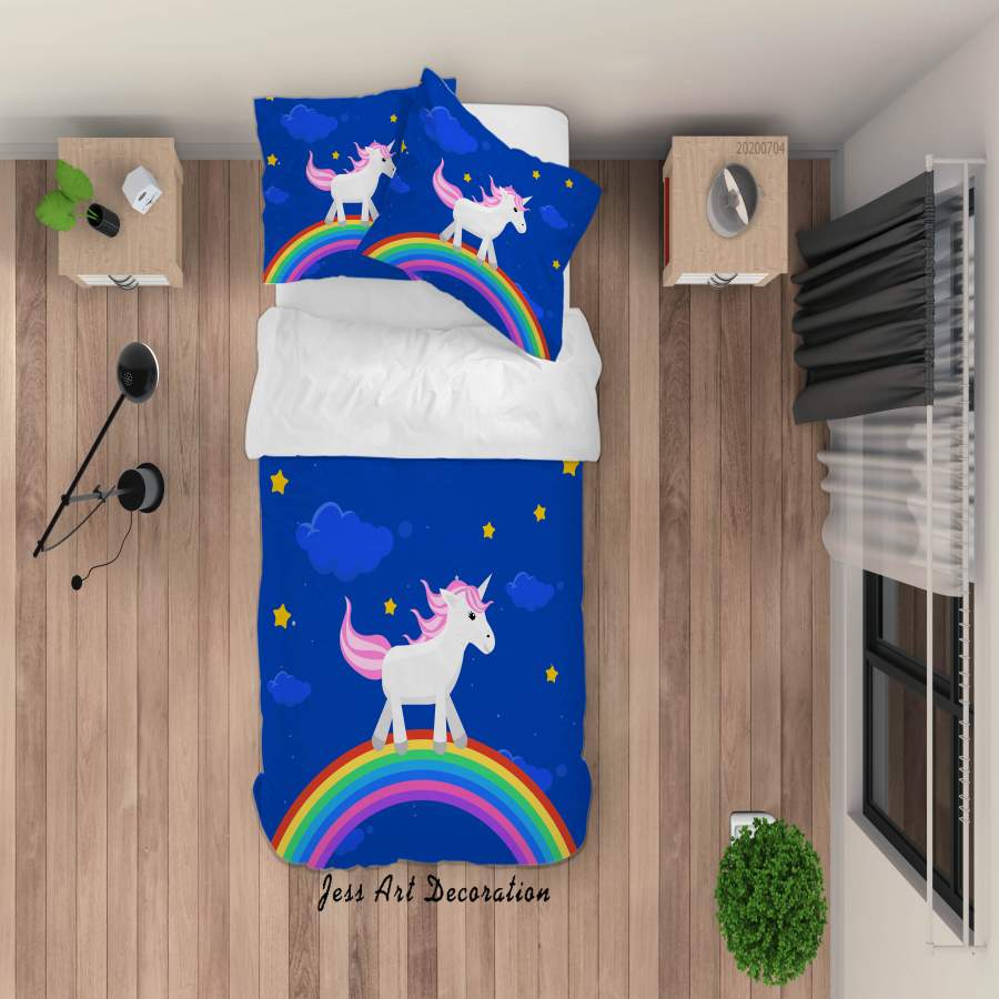 3D Blue Unicorn Rainbow Quilt Cover Set Bedding Set Duvet Cover Pillowcases SF117