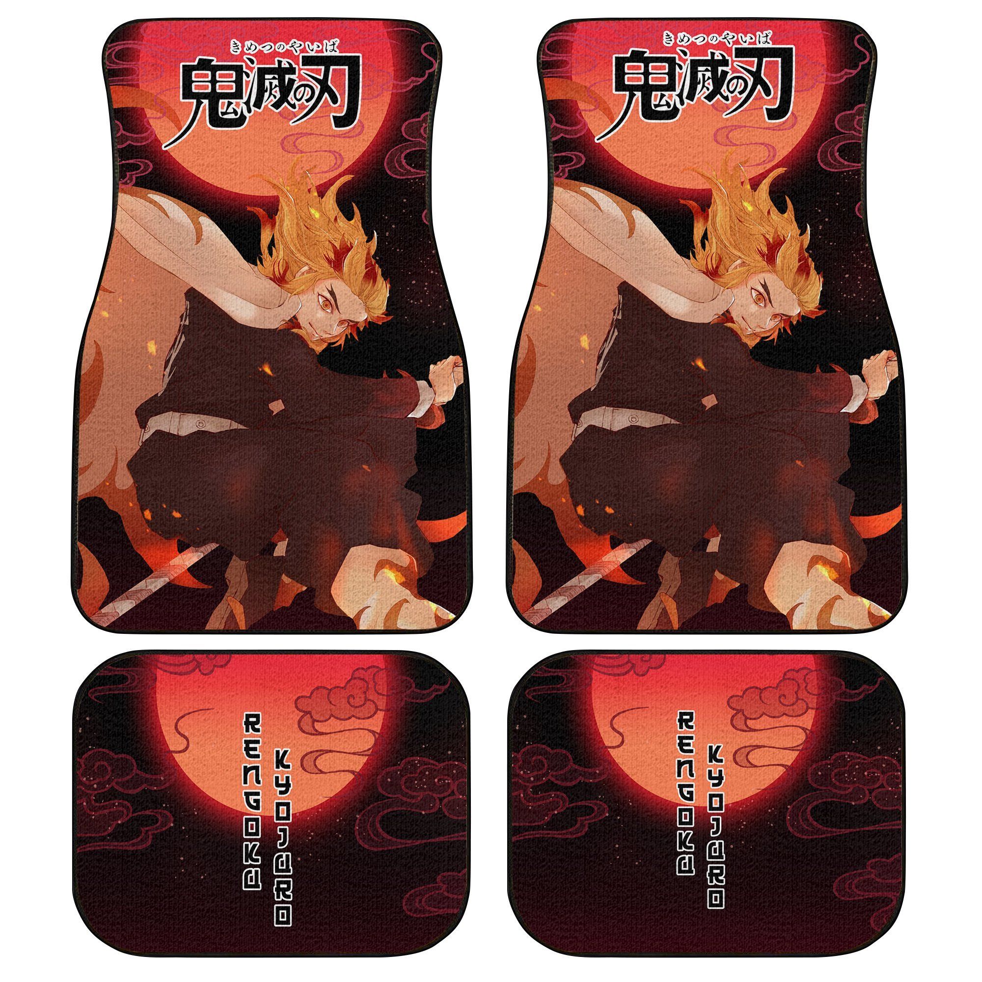 Rengoku Car Floor Mats Custom Demon Slayer Kimetsu No Yaiba Personalized Car Seat Floor Mat Custom Print Trendy Fashion