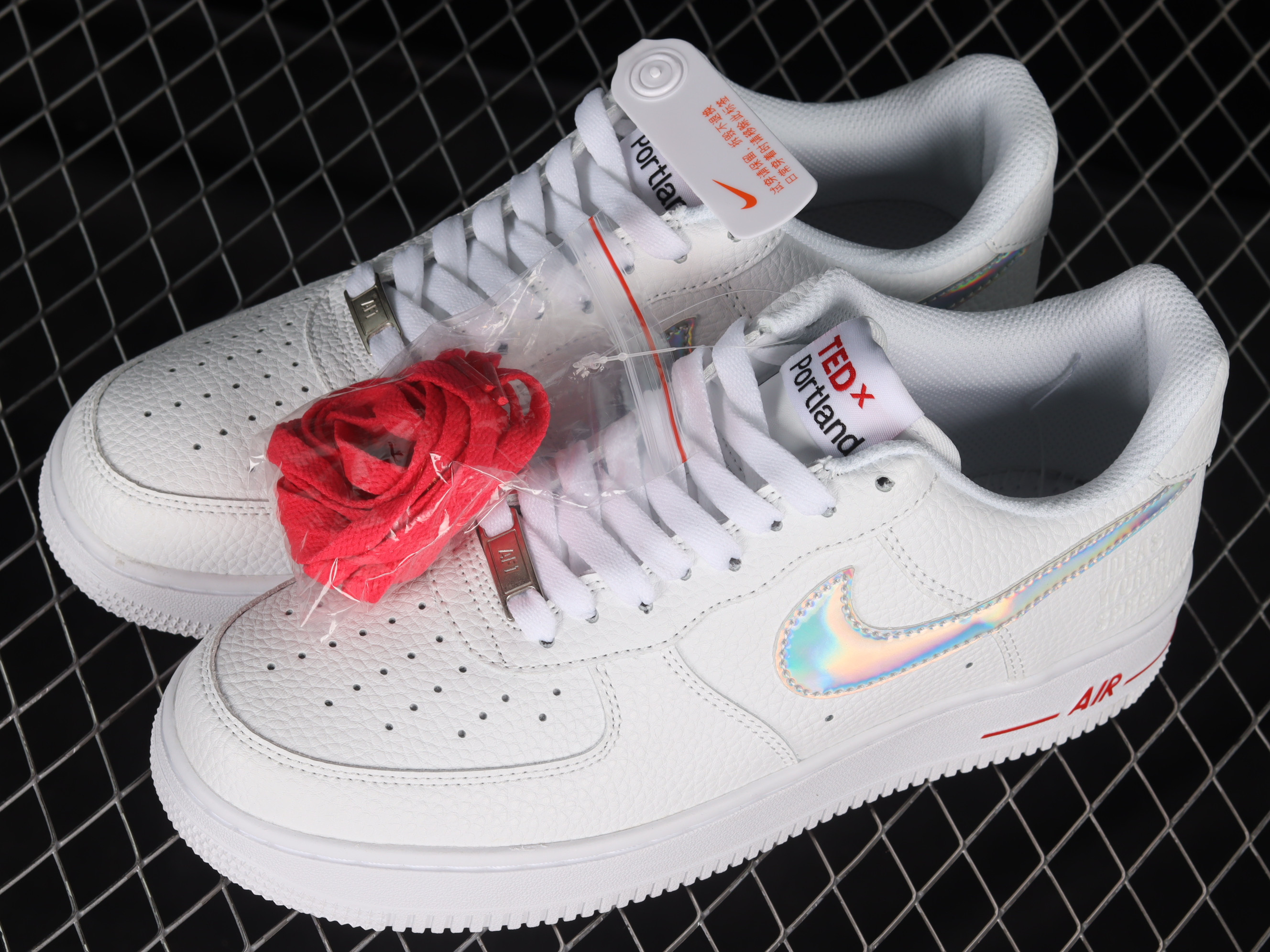 TED x Portland x Nike Air Force 1 07 Low LV8 White Laser Silver Red Shoes Sneakers SNK628619656