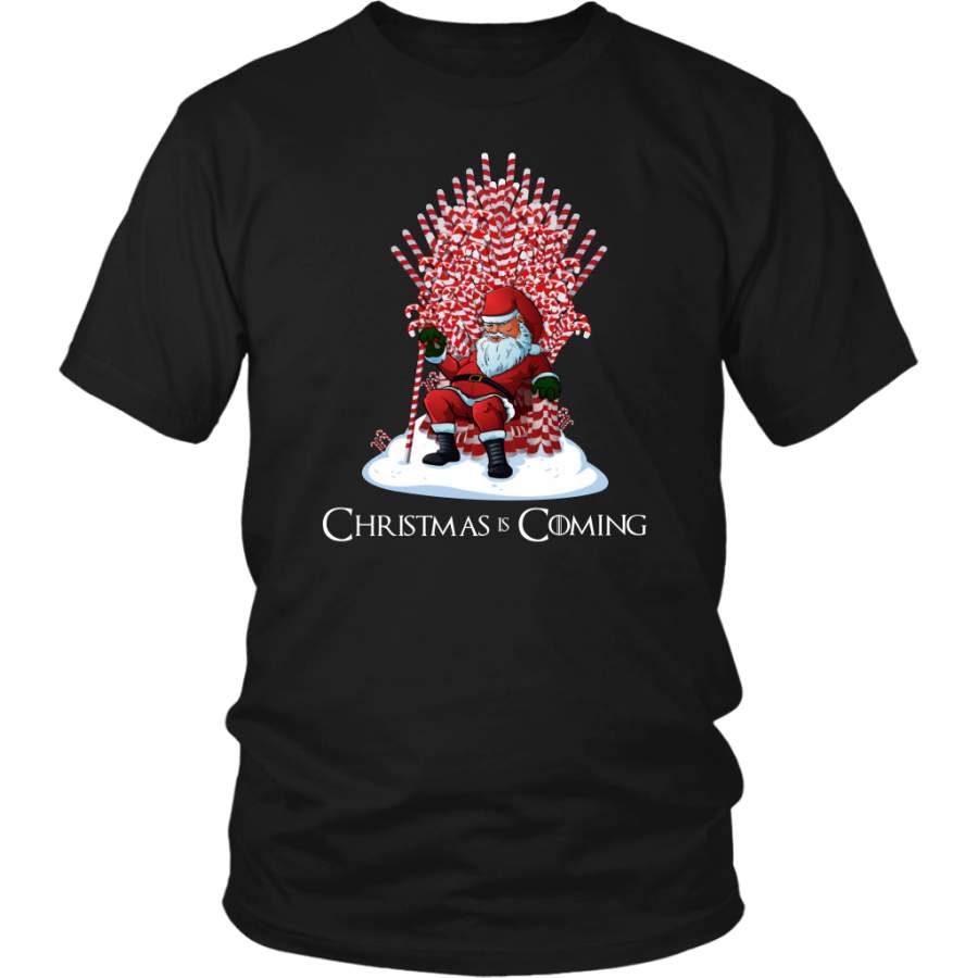 Christmas Is Coming Santa Claus Candy Cane Throne Shirt