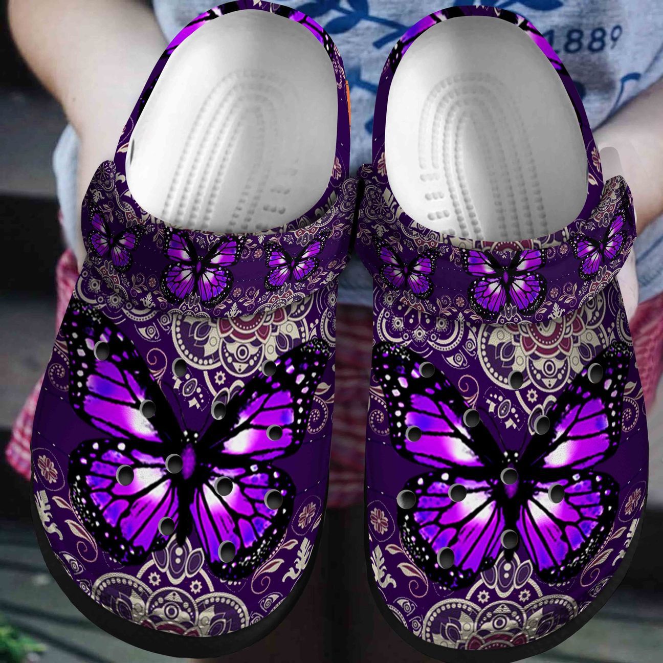 Butterfly Personalized Clog, Custom Name, Text, Color, Number Fashion Style For Women, Men, Kid, Print 3D Royal Purple