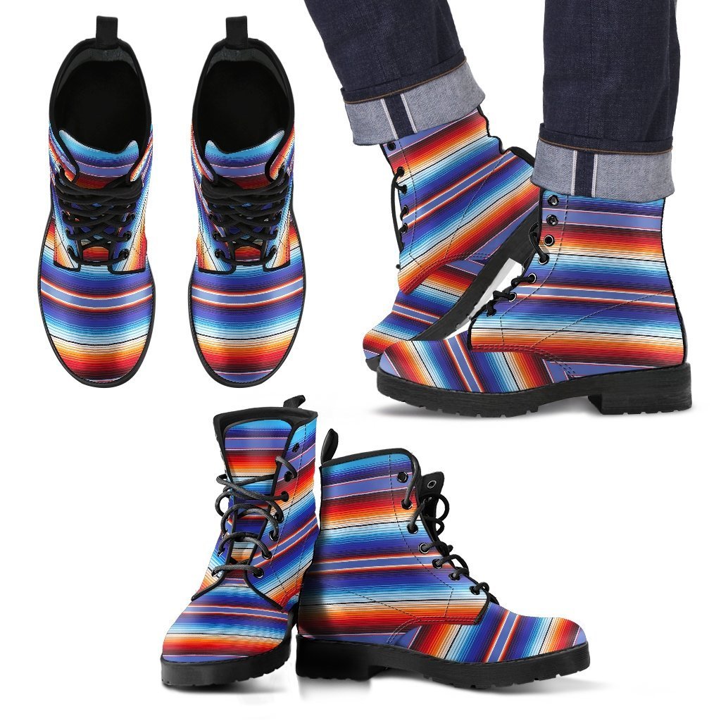 Baja Mexican Blanket Serape Pattern Print Men Women Leather Boots Fashion Boots Custom Shoes