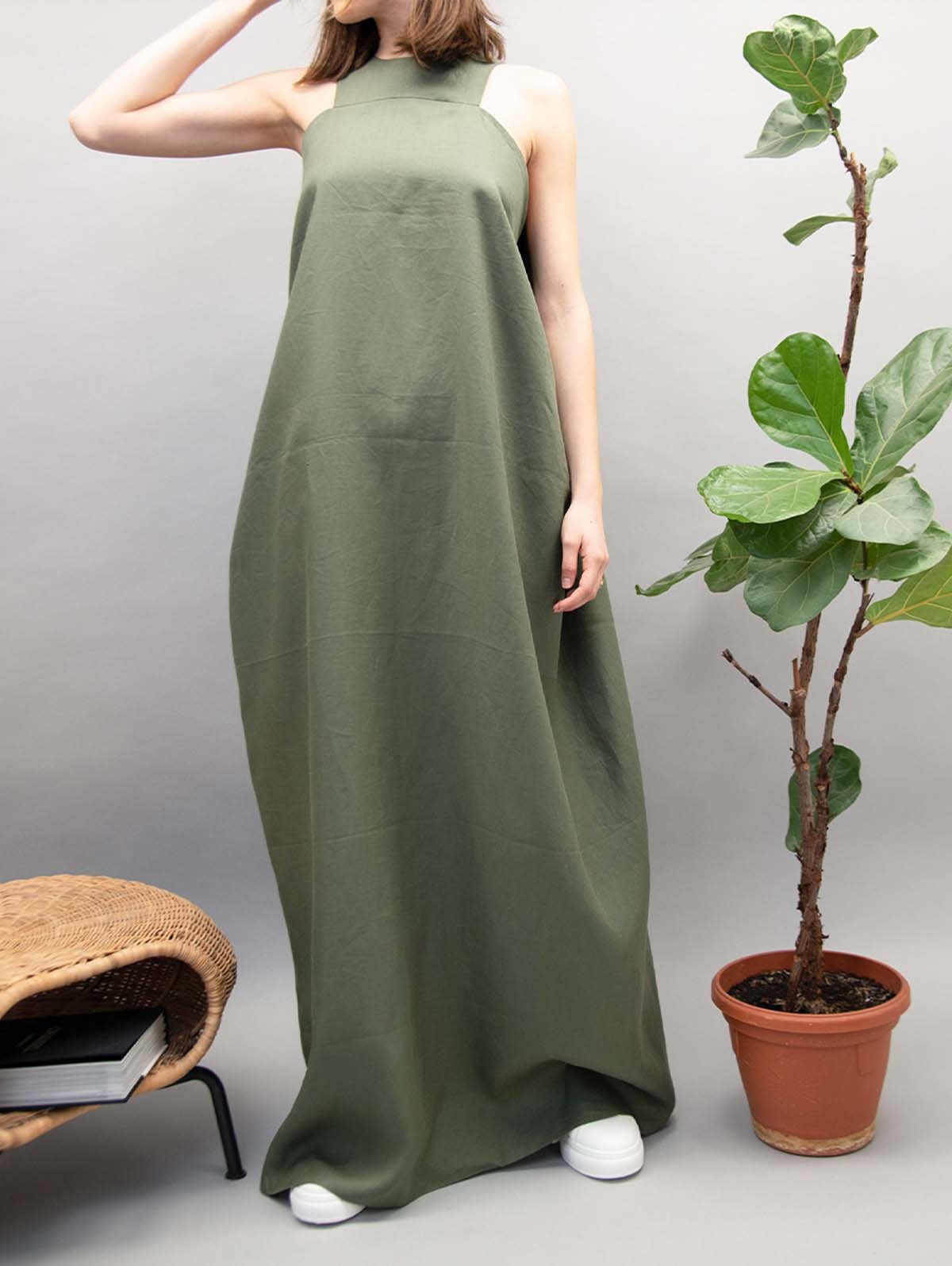 2022 Summer New Cotton Linen Women’s Dress Loose Solid Sexy Women Dress Long Dress Casual Vacation Beach Green Kaftan Dress alx