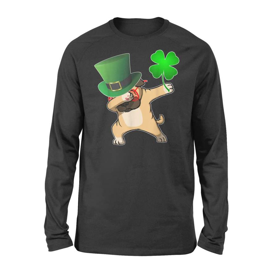 St Patricks Day Dabbing Pug DogShamrock Animal  Long Sleeve T-Shirt