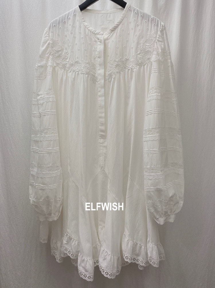 2022 Womans White Black Cotton Embroidered Short Dress Round Neck Long Sleeves Ruffled Hem Fashion Loose Dress alx