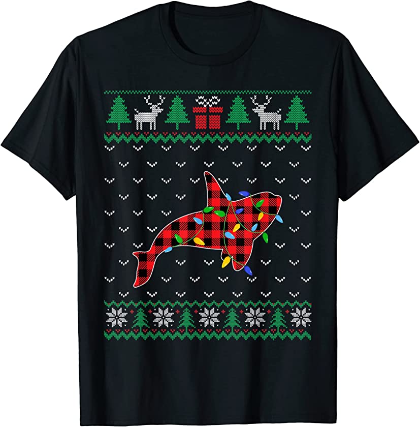 Whale Christmas Tree Lights Decoration Xmas Sweater Ugly T-Shirt