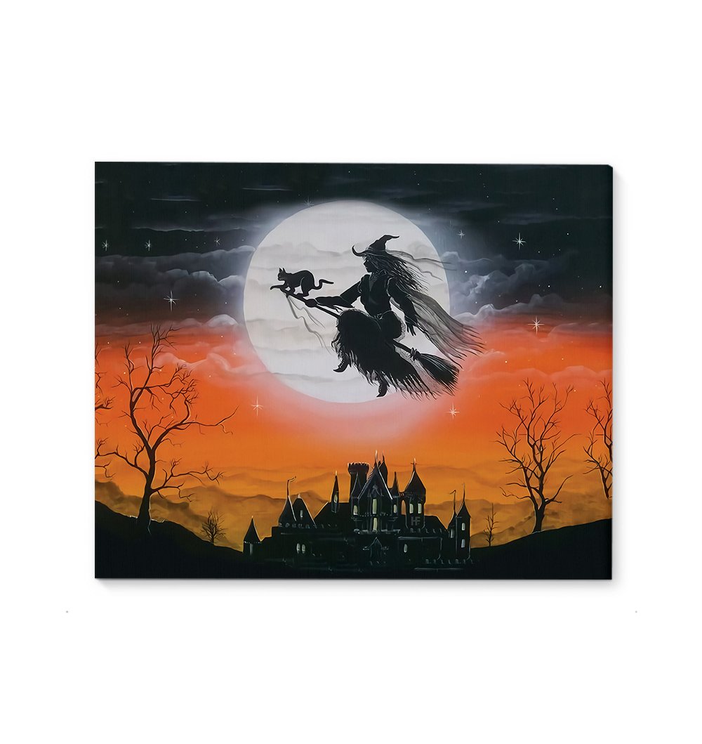 A Witch With Little Black Cat Halloween Moonlight EZ12 2509 Canvas